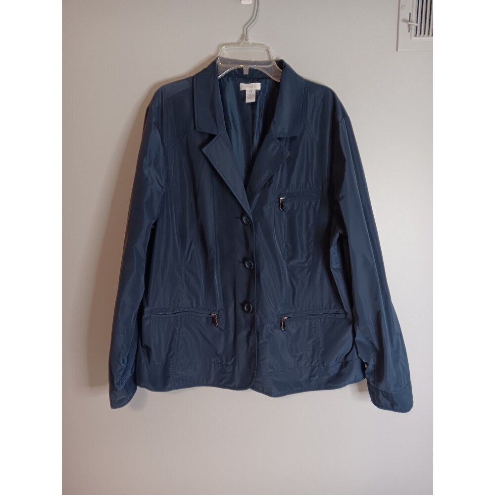 Chicos Lightweight Jacket Button Up Polyester Blue Sz 3 Womens Large